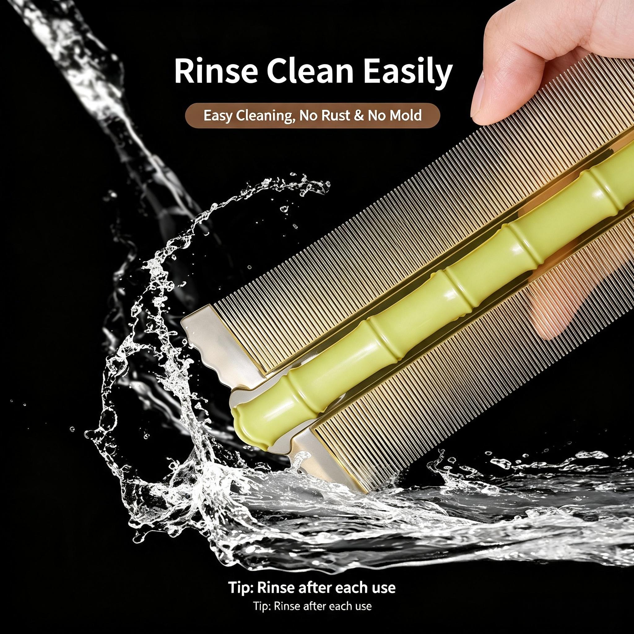 Fine Tooth Lice Comb, Double Sided Nit Removal Comb with Bamboo Handle, Scalp Cleaning Comb for Adults & Kids-YY2