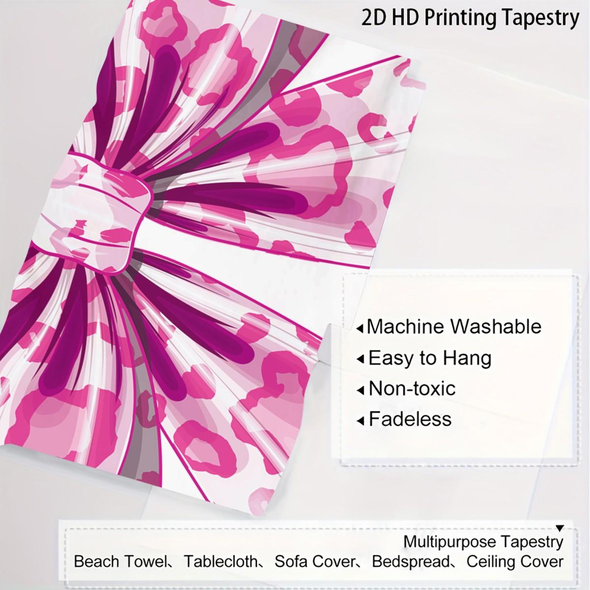 Pink Leopard Bow Tapestry, Cute Y2K Wall Hanging, Aesthetic Tapestries, Soft Wall Blanket, Girly Backdrop Decor for Girls Bedroom & Dorm Room