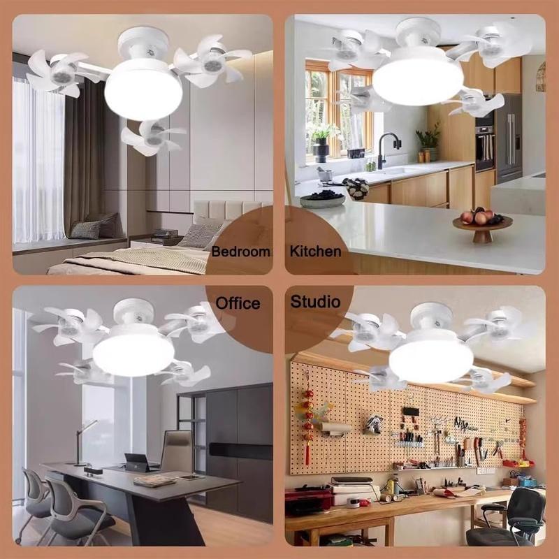 E27 Socket Ceiling Fan Light 2 in 1 Silent LED Fan with Remote Control, E27 Screw in Ceiling Fan in Light Socket, 3 Color and 3-Speeds Adjustable, Easy Install for Home (4-Heads)