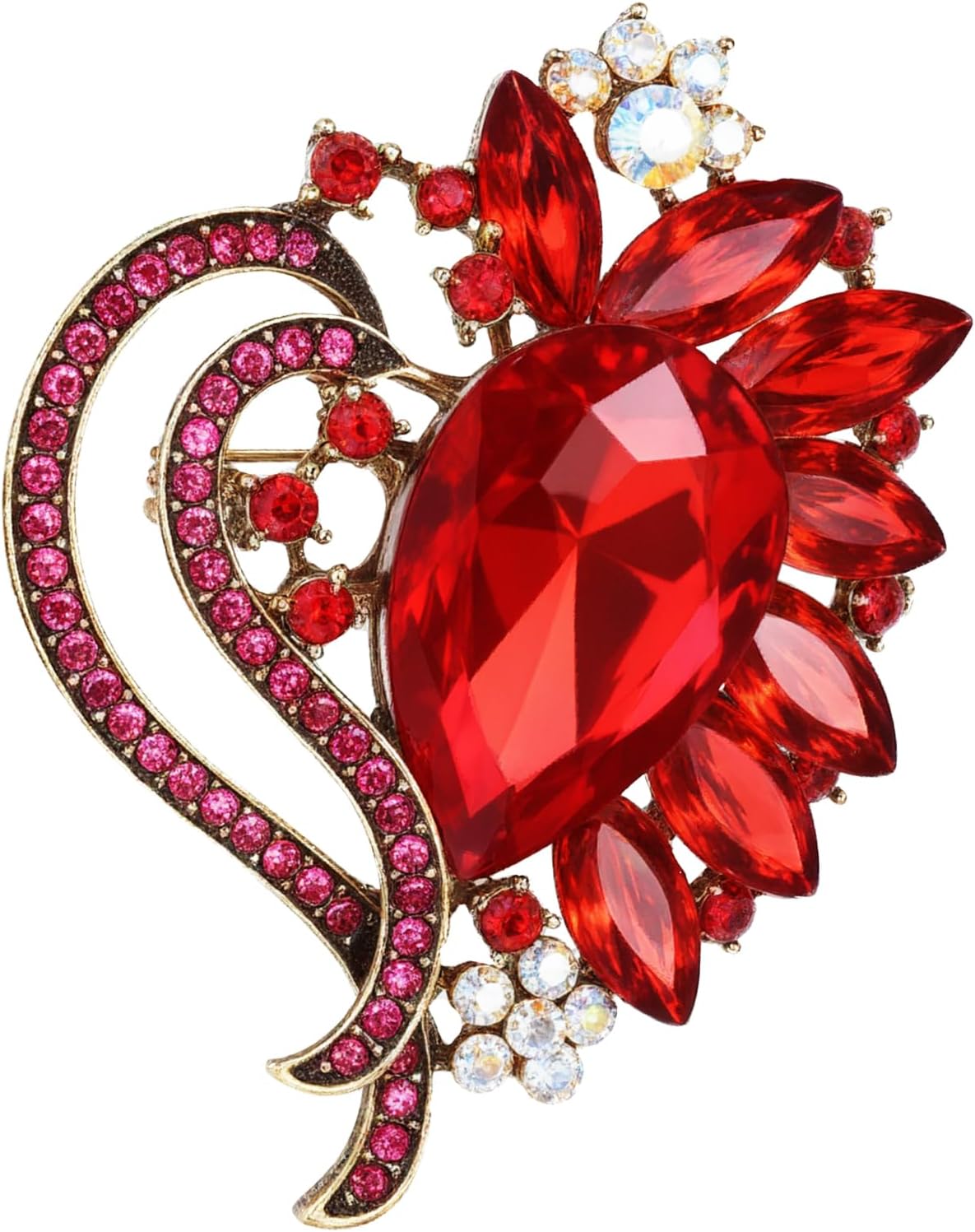 Red Brooches for Women, Elegant Red Rhinestone Brooch Sparkling Heart Brooch for Wedding Party Ceremony Valentine's Day