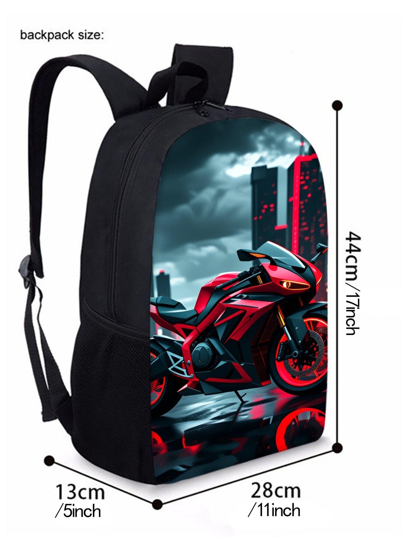 Motorcycle Pattern Print Single-Layer Backpack