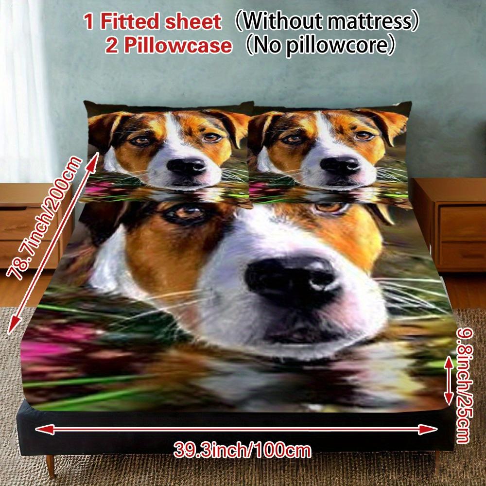 3pcs Fitted Sheet Set: 1 Fitted Sheet + 2 Pillowcases, Pensive Pitbull Pattern, High-End European and American Style Bedding, Soft and Comfortable, Perfect for Bedrooms, Hotels, or Dormitories
