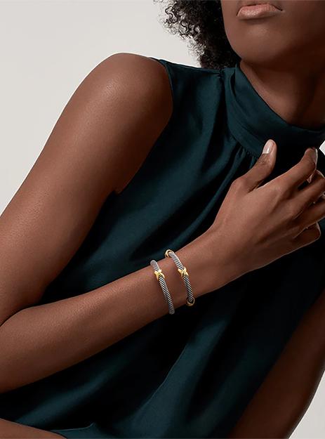 MYTYS Cuff Bracelet for Women Two Tone Knots Twisted Bangle Jewelry Set Fashion Modern Jewellery Trendy Fashionable Accessories with Gold Cross Charm