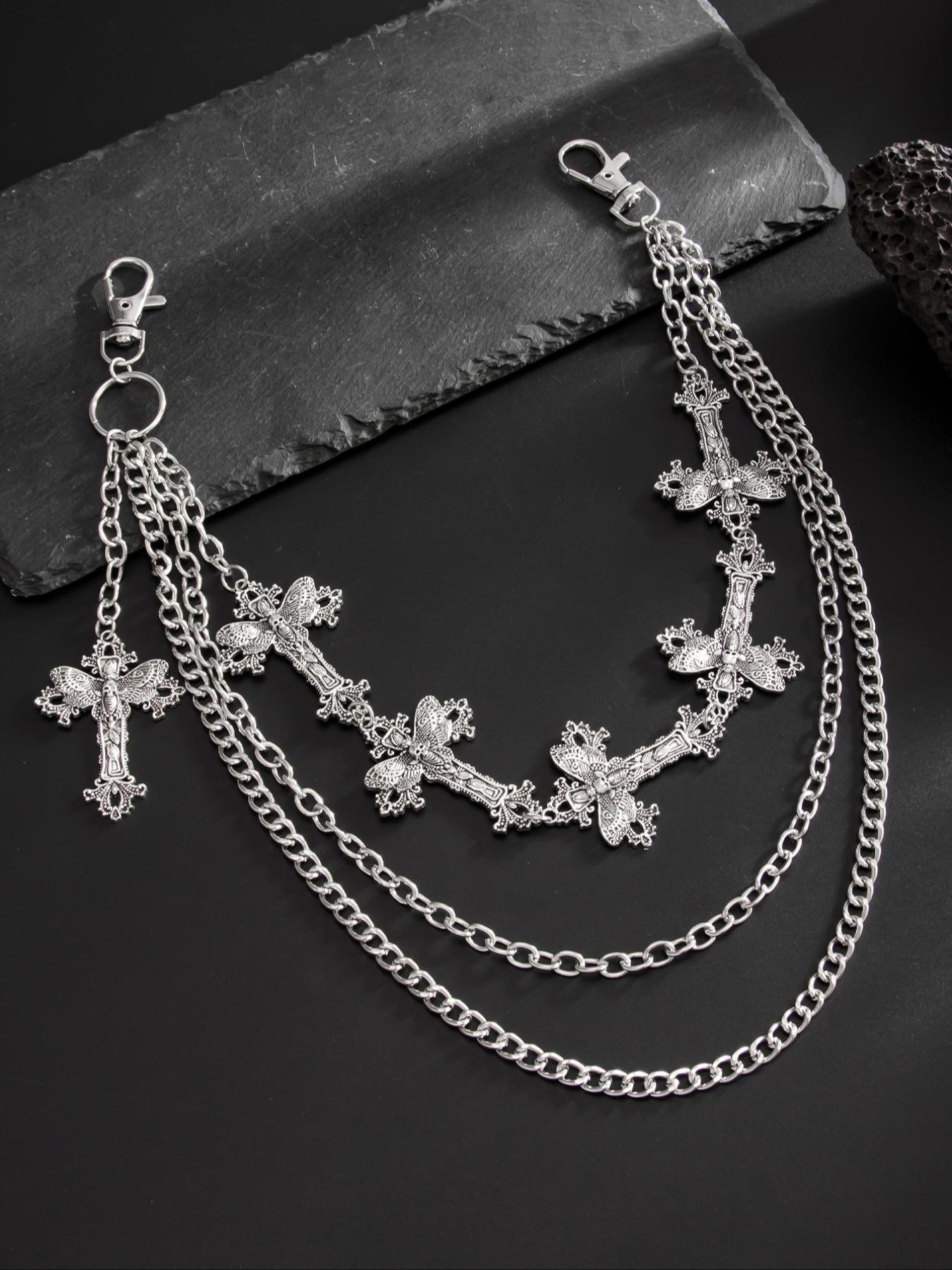 Men's Cross Charm Layered Chain Belt, Punk Style Jeans Chain, Fashion Belt for Party, Daily Clothing Decor, Trendy All-match & Exquisite Belt for Birthday Gift, Belts Men