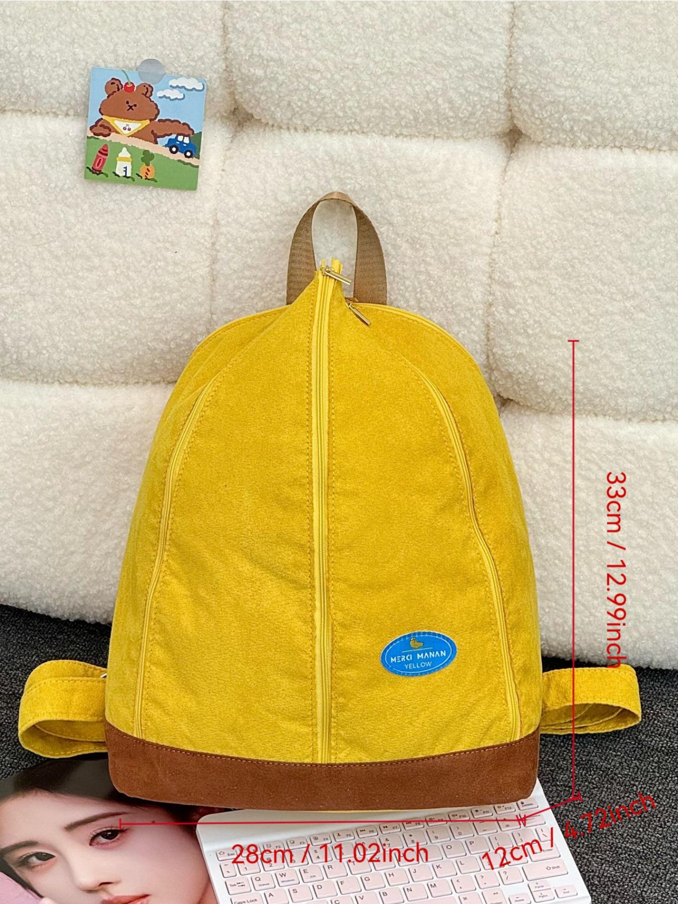Trendy Mustard Corduroy Shell Backpack for School Unique Drawstring Bucket Bag for Students Commute Casual Outfit Lightweight Casual Daypack Backpack Bags