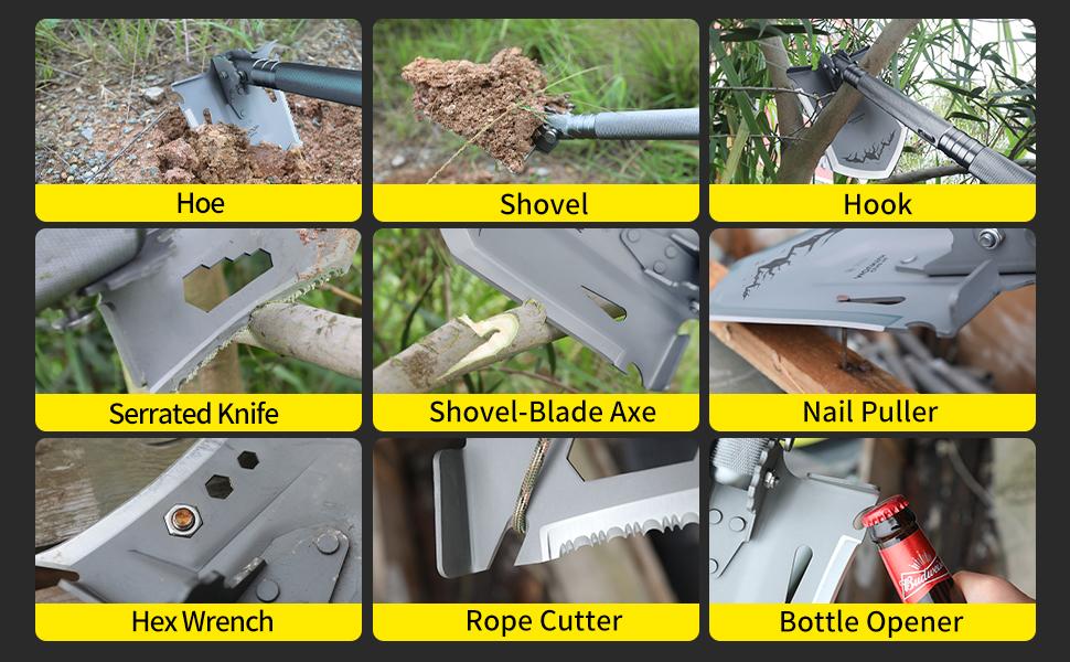 Wetactics MT-20 14-in-1 Folding Shovel – Outdoor Camping, Car, Off-Road, Home & Garden Tool with Adjustable Head, Knife, Fire Starter, Whistle, Glass Breaker, Bottle Opener & Nylon Pouch Wetactics MT-20 14-in-1 Folding Shovel – Outdoor Camping, Car, Off-Road, Home & Garden Tool with Adjustable Head, Knife, Fire Starter, Whistle, Glass Breaker, Bottle Opener & Nylon Pouch