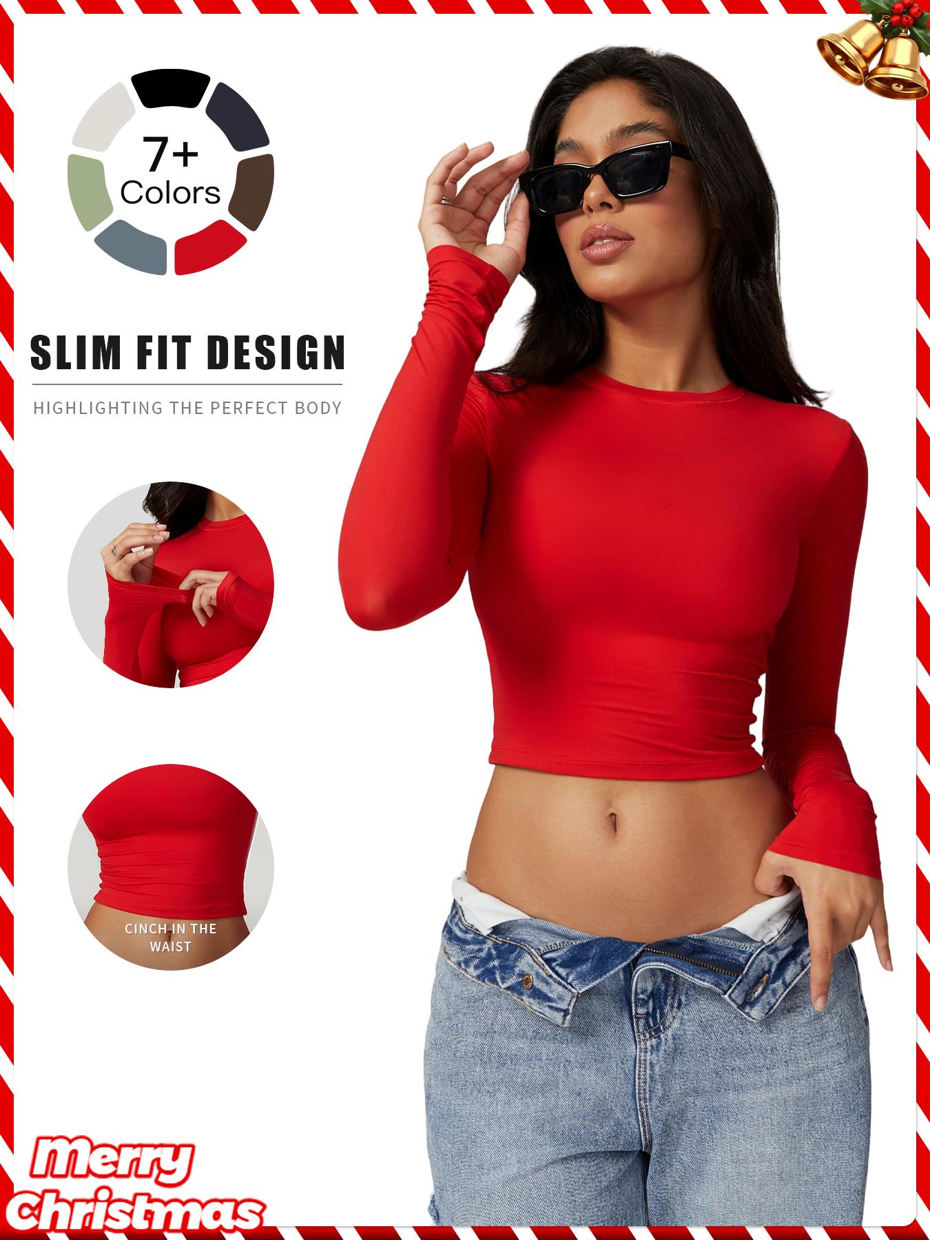 Women's Solid Round Neck Compression Sports Tee, Quick Drying Long Sleeve Crew Neck Crop T-shirt, Ladies Sportswear for Indoor Outdoor Wear, Valentine's Day Gift for Girl Women's Solid Round Neck Compression Sports Tee, Quick Drying Long Sleeve Crew Neck Crop T-shirt, Ladies Sportswear for Indoor Outdoor Wear, Valentine's Day Gift for Girl