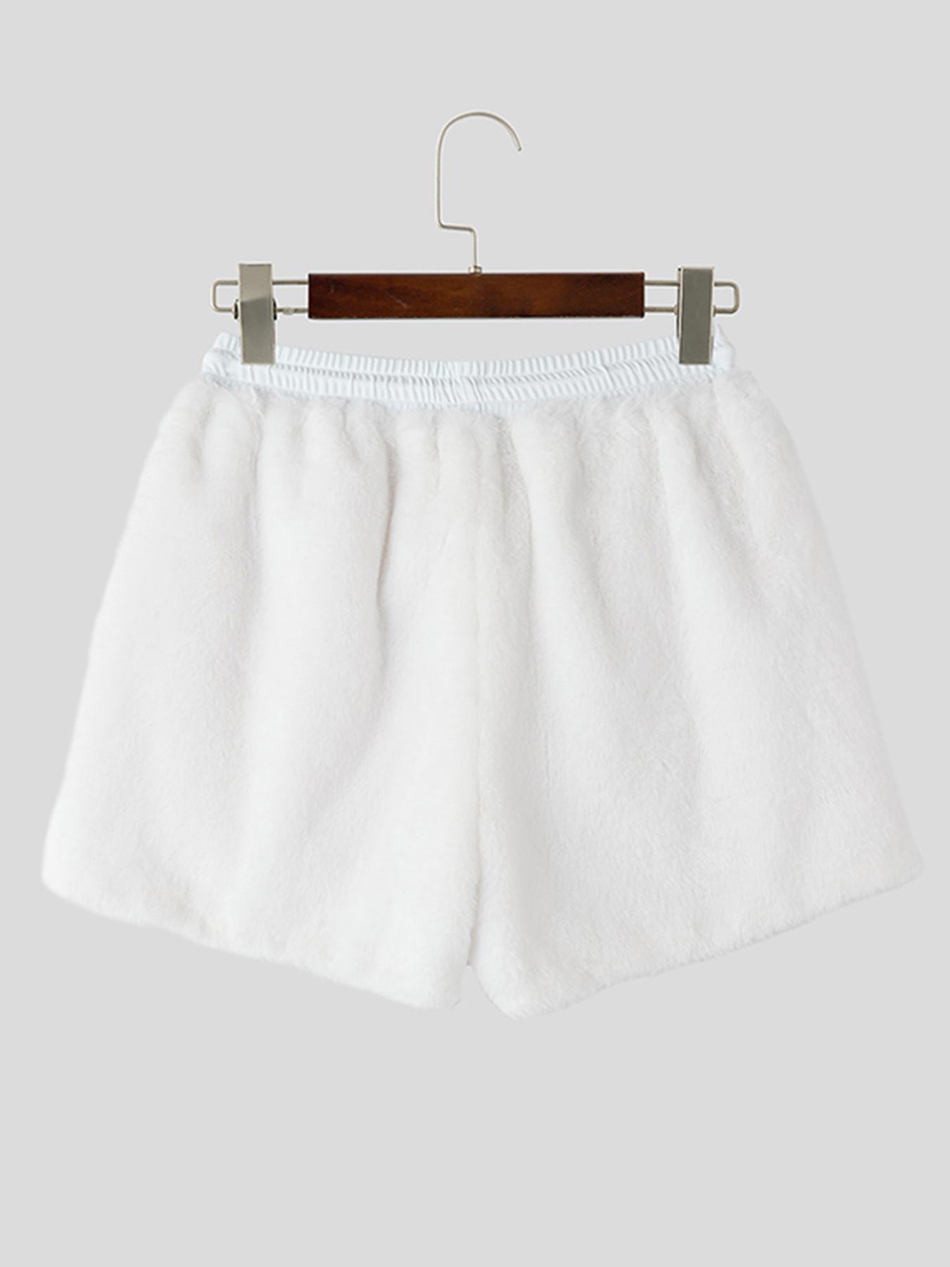 Men's Solid Drawstring Plush Dual-Zip Soft Shorts, Casual Loungewear Comfy Elastic Waist Shorts for Summer, Streetwear Fashion Menswear Men's Bottoms for Daily Wear