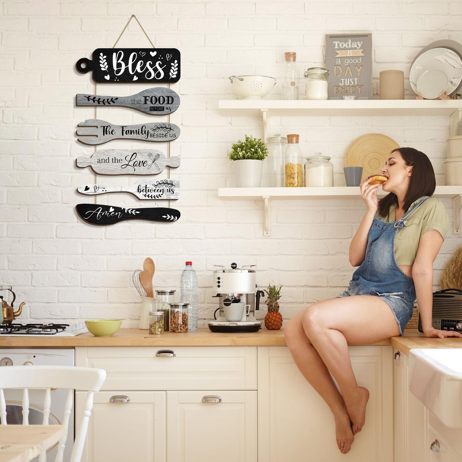 Wooden Kitchen Wall Decor, 1 Count Farmhouse Kitchen Wall Sign with Rope, Home Decor, Housewarming Gift, Home Wall Hanging Decor, Wooden Letter Sign