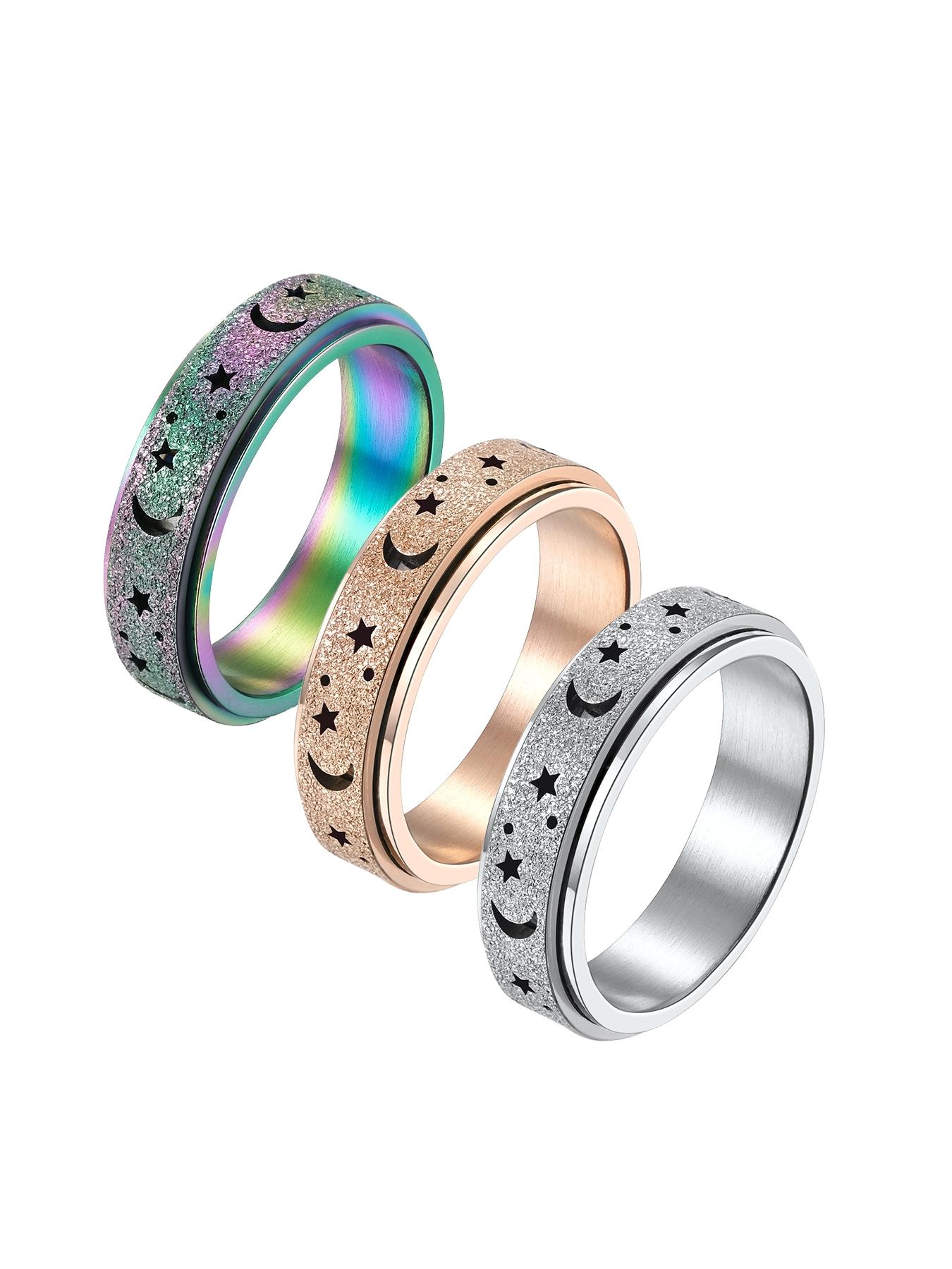 Xun Frosted Hollowed Unisex Stress Relief Anxiety Ring /6mm Stainless Steel Spinning Ring, A Great Stress Relief Item for Both Men and Women, Frosted Shiny Surface # Jewelry/Stainless Steel/Couples/Festivals/Parties/Ideal Gift