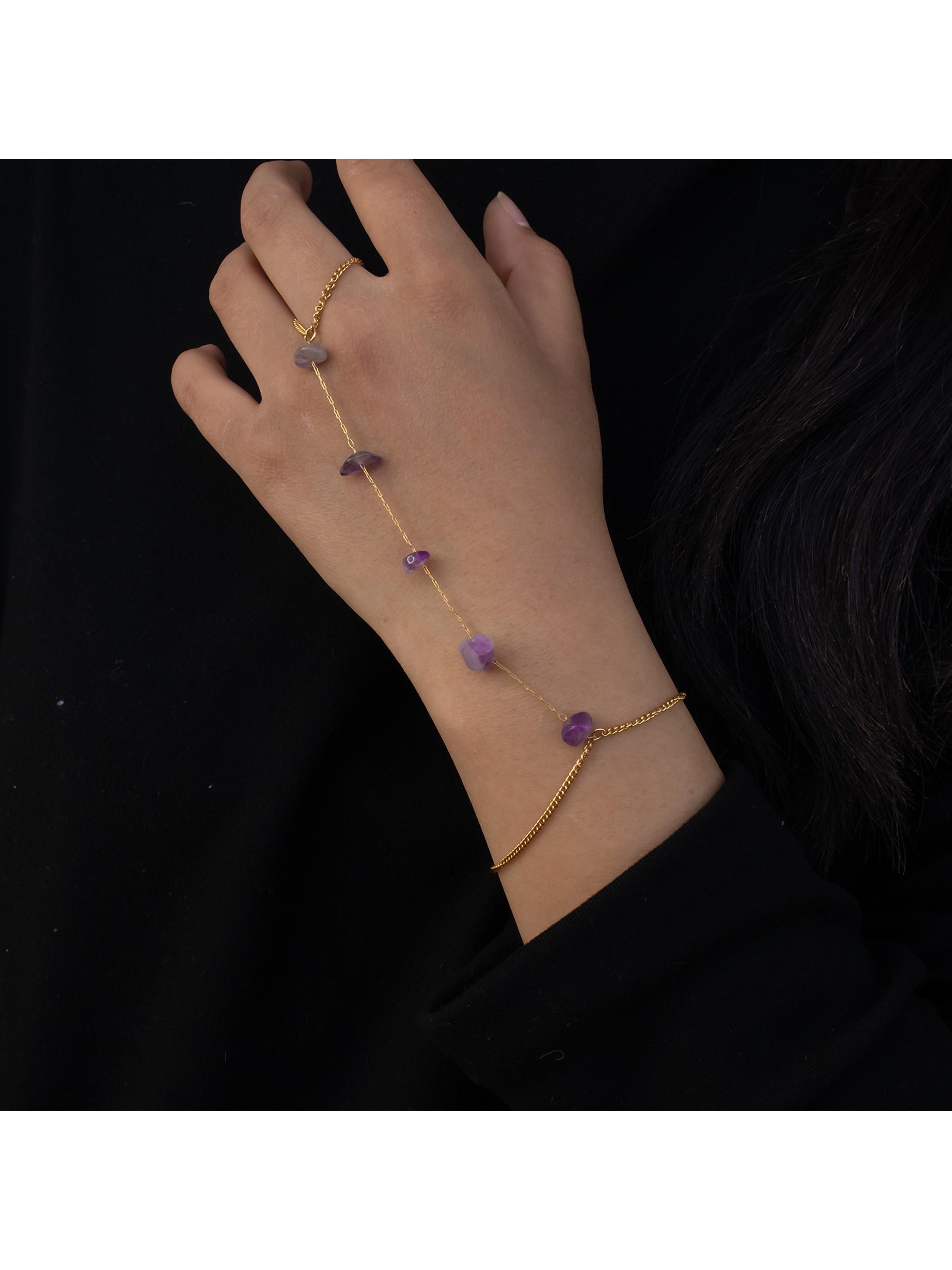 Natural Gemstone Back Bracelet Necklace, 14k Gold Plated Stainless Steel, Healing Crystal Pendant, Adjustable, Waterproof, Ideal Gift