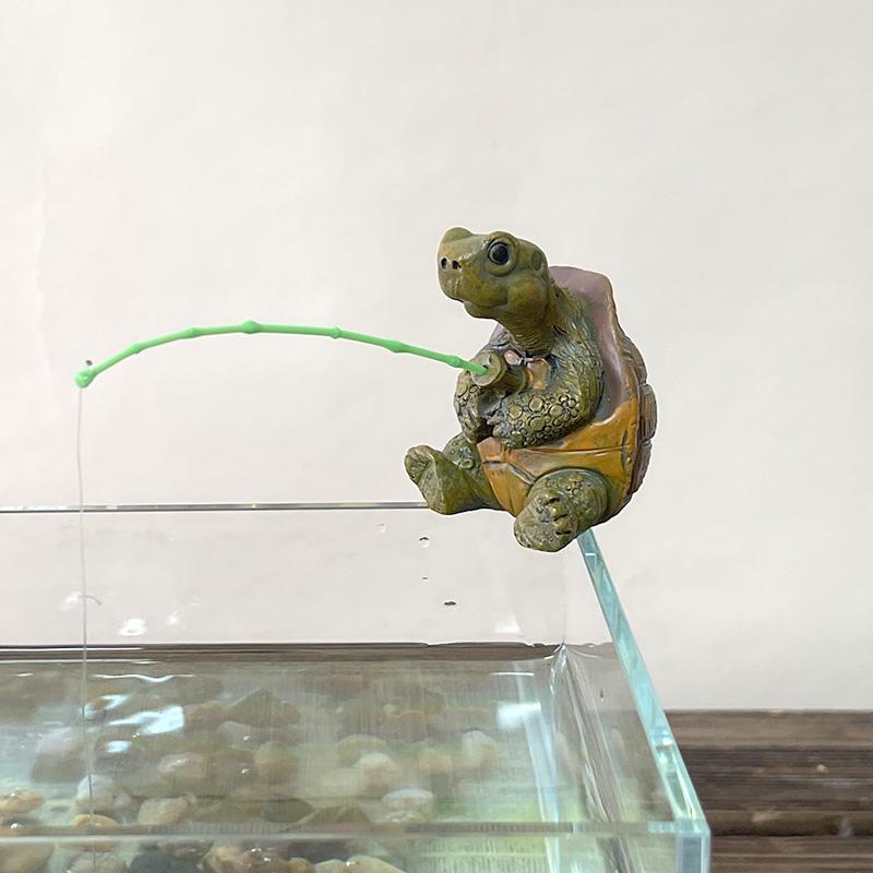 Cute Fishing Turtle Figurine, Outdoor Garden Pond Decor, Yard Balcony Plant Ornament, Adorable Water Pool Decoration