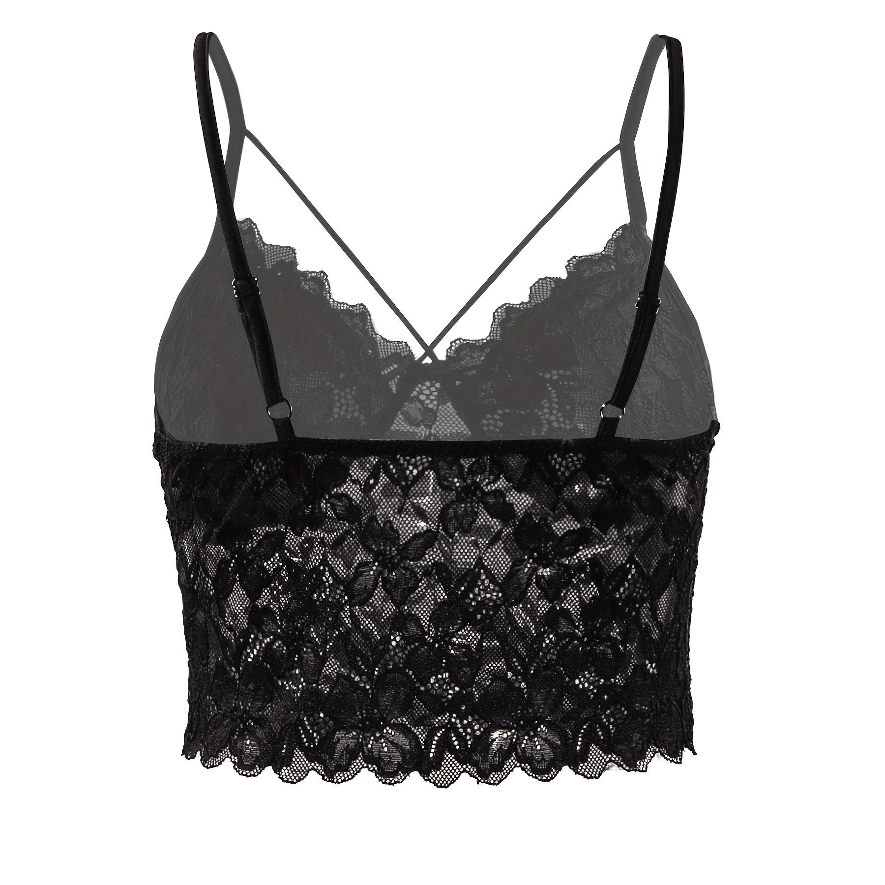 Women's Sexy Contrast Lace Spaghetti Strap Crop Tank Top, Regular Fit, Short Length Sheer Tube Top