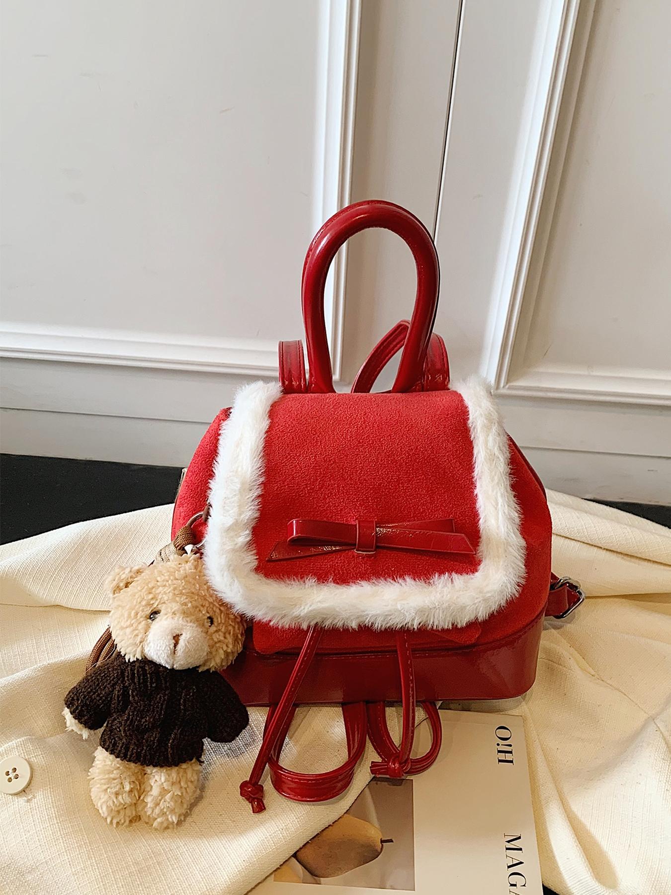 New Winter Plush Patchwork Shoulder Bag, Cute Mini Fall & Winter Essential, Fashion Backpack for Women, Christmas Party Must-Have