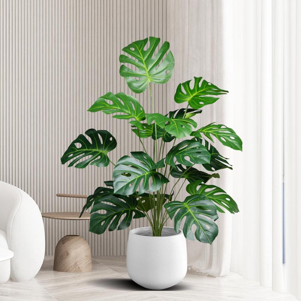 40-65cm Large Fake Monstera Plants Artificial Palm Tree Tropical Turtle Leafs Plastic Green Leaves For Home Garden Party Wedding Home Decoration Indoor Faux Plant