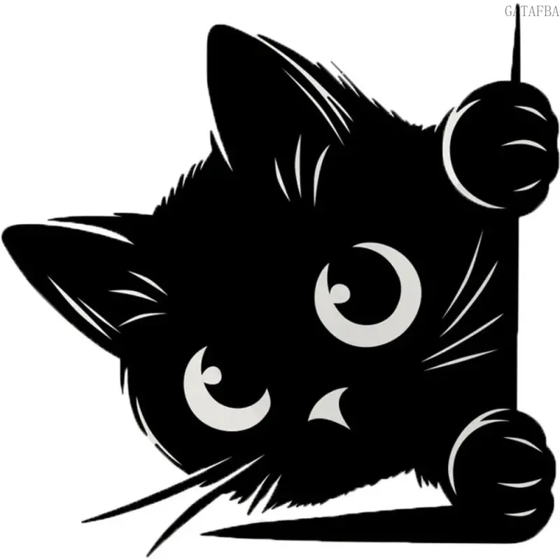 2pc Black Peeking Cat Car Sticker, Waterproof Self-adhesive Vehicle Body Decorative Decal for Car Exterior Decoration