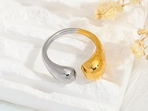 Chunky Open Rings for Women Gold Silver Adjustable Dome Teardrop Rings Bold Thick Statement Rings Simple Stackable Band Rings