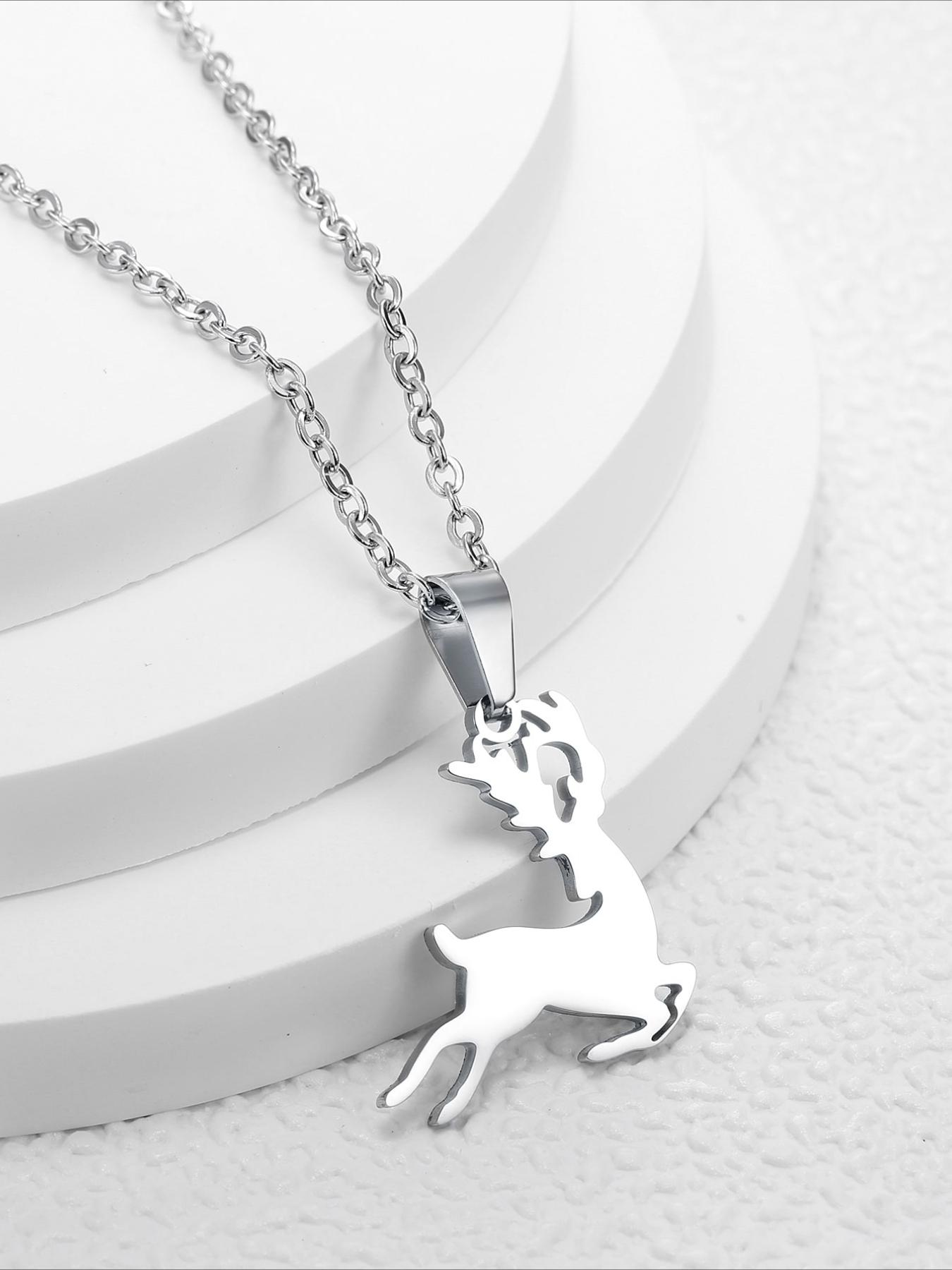 Christmas Elk Pendant Necklace, Stainless Steel Material, Christmas Accessories, Holiday Gifts