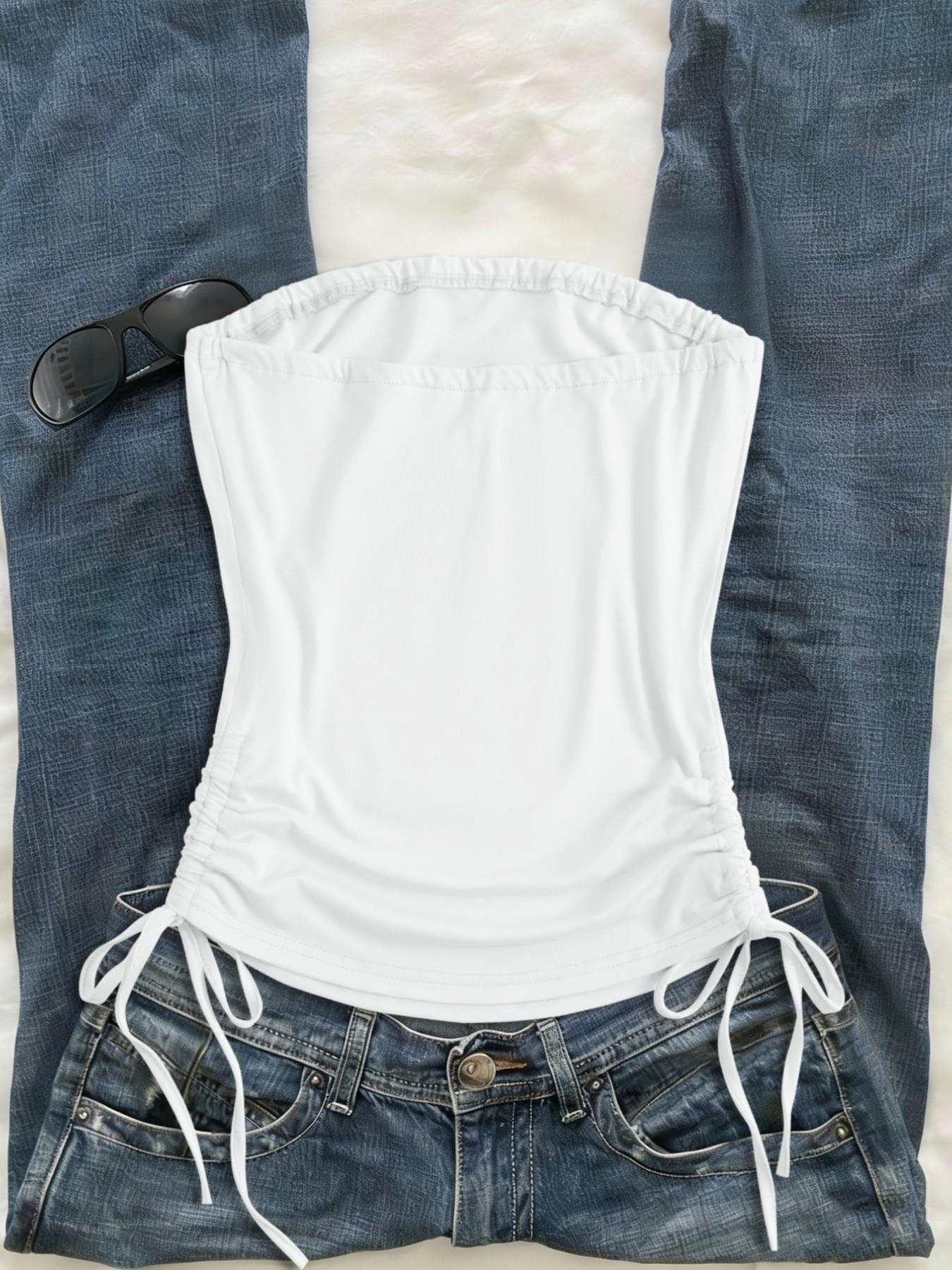 Y2K Style Drawstring Tube Top, Sleeveless Slim-Fit Crop Top, Summer Streetwear, Trendy Fashion, Perfect for Daily Wear & Layering