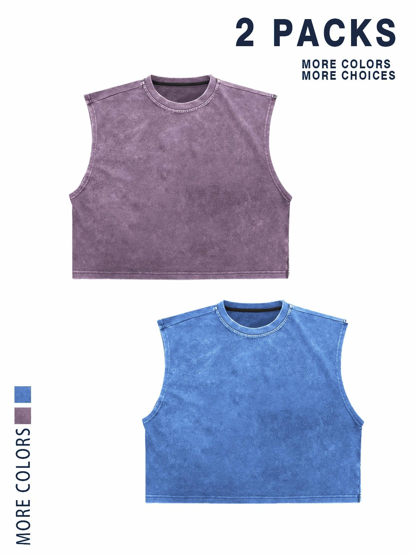 【TDOTW】4-Pack Acid-Wash Sleeveless Tank Tops – Men's Casual Daily & Workout Outfits, Soft Cotton Blend Fabric, Relaxed Fit, 4-Pack Set, Multi-Color Washed Style