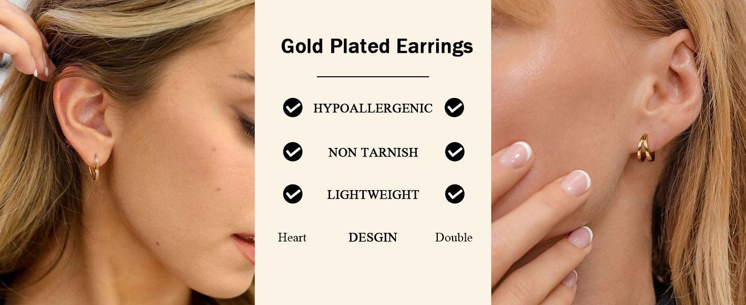 Gold Huggie Earrings for Women-14k Gold/Silver/Rose/Black Plated Heart Hoop Earrings Hypoallergenic Lightweight Hoops Gifts
