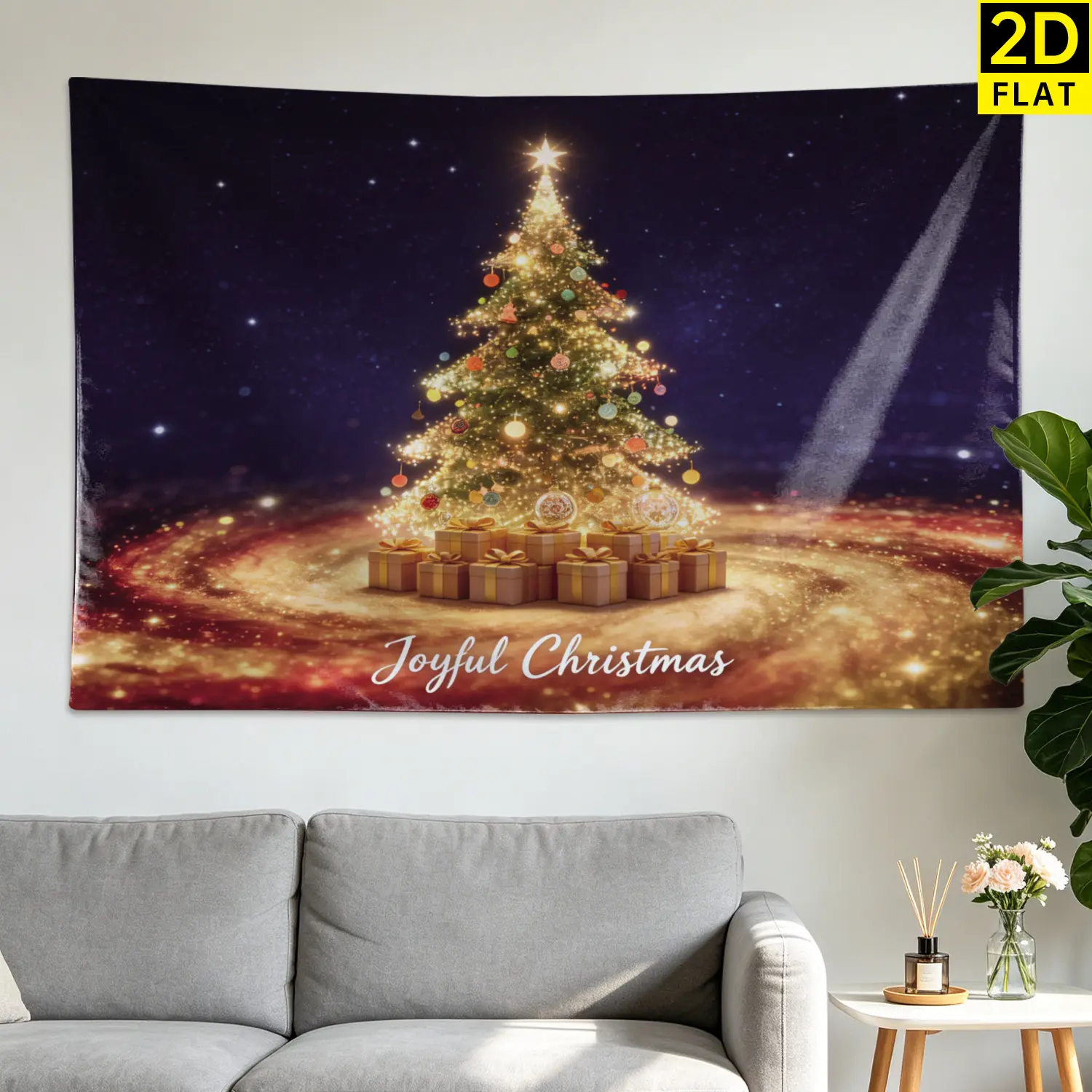 Glowing Christmas Tree Galaxy Starry Night Wall tapestry,Large size Printed Horizontal Tapestry blanket,Polyester Fabric Wall Hanging for living room,bedroom,No Installation Required,Indoor,Outdoor,Gift for Family and Friends