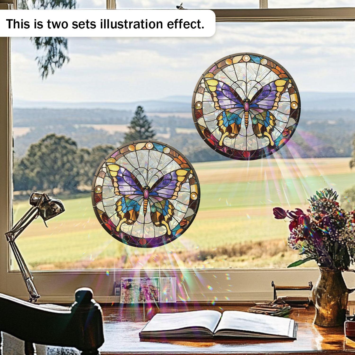 1pc Round Laser Butterfly Print Window Sticker, Adhesive-Free Removable Static Window Film for Kitchen Balcony Attic Glass Decoration
