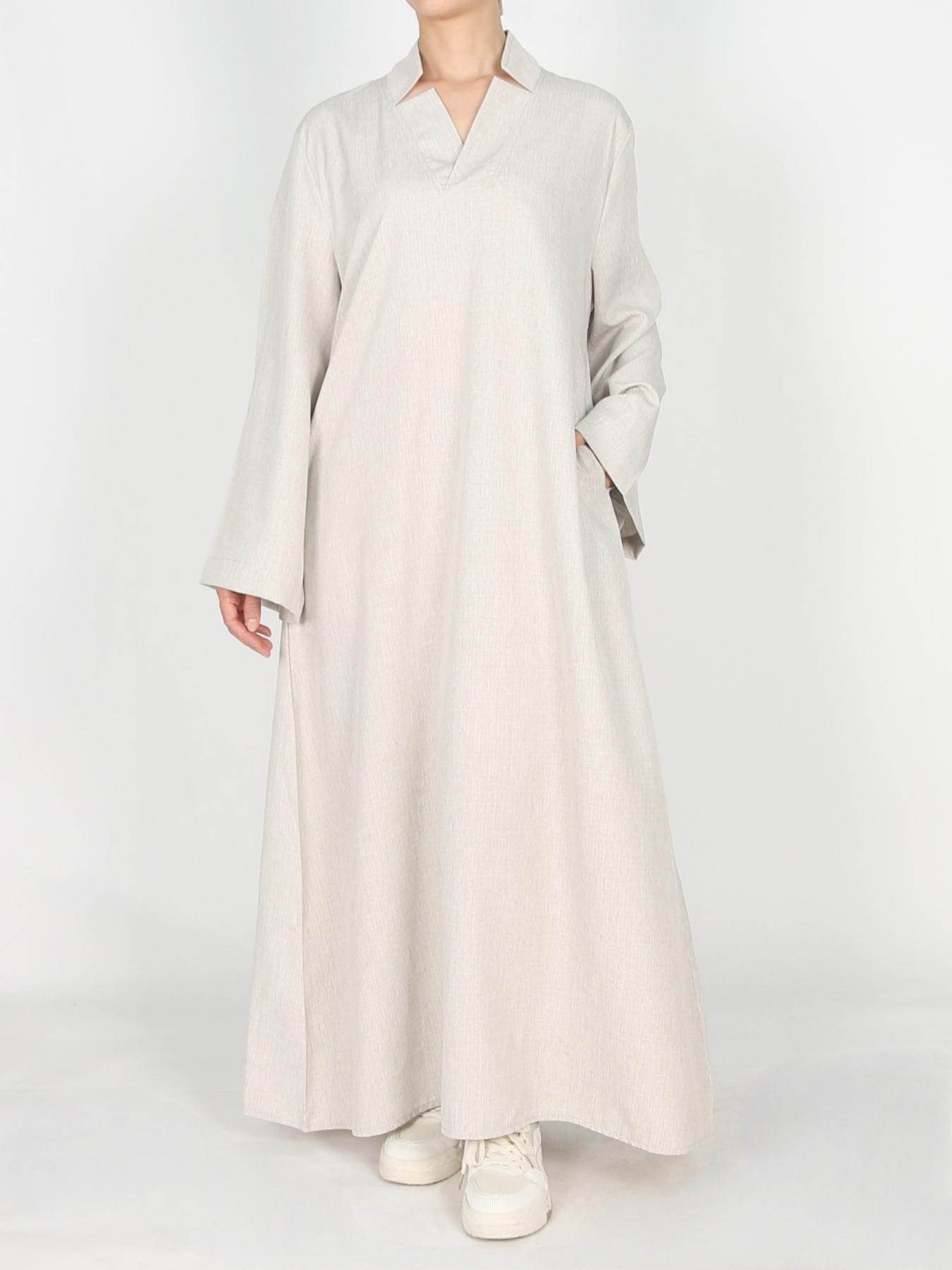Women's Casual Loose Abaya Dress with Pockets, Daily Wear Modest Long Sleeve Kaftan, Comfortable Muslim Modesty Clothing for Women Caftan