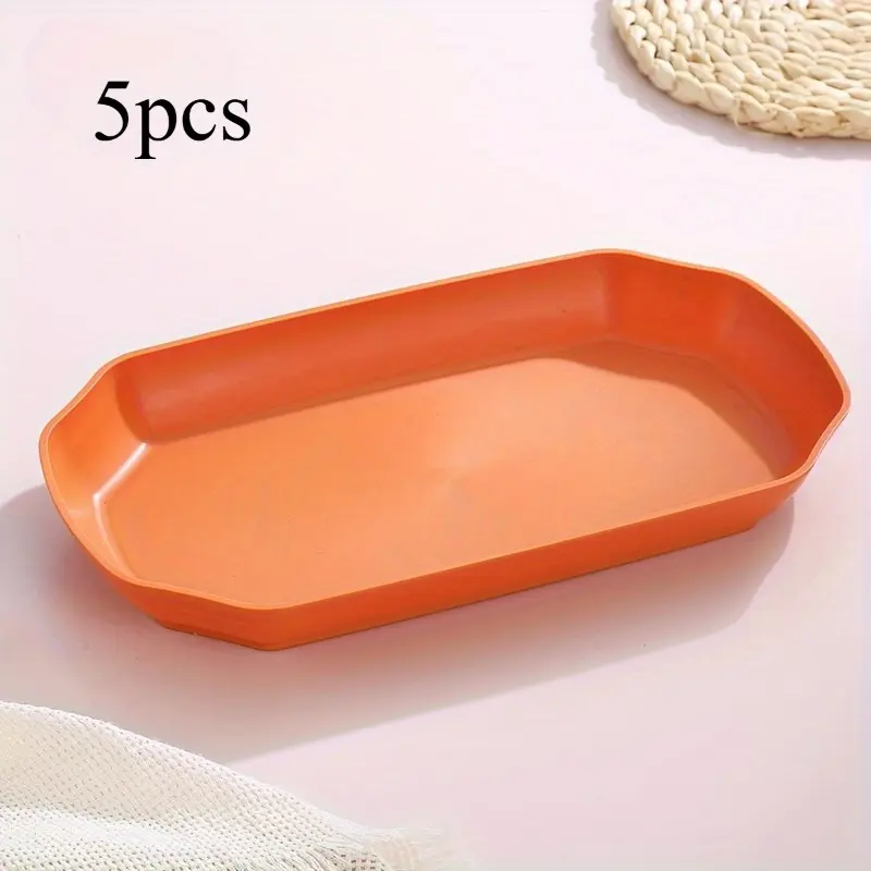 5pcs, Wheat Straw Steamed Fish Plate Household Fruit Plate, Durable Lightweight Plastic Serving Plates, Dishwasher & Microwave Safe, Ideal for Daily Meals & Holiday Occasions, Perfect for Parties, Christmas, Halloween, Thanksgiving