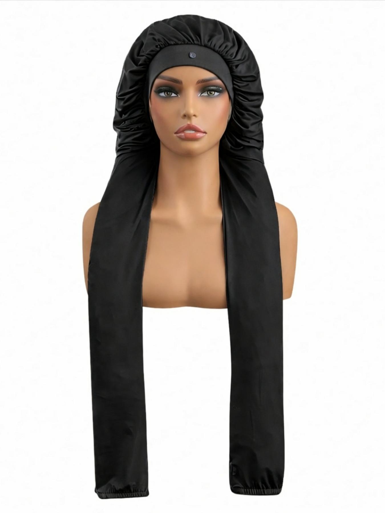 2-In-1 Breathable Long Hair Sleep Cap with Satin Bonnet, Soft Protective Crochet Hair Net, Lightweight Overnight Hair Cover for Braids, Locs & Curly Hair