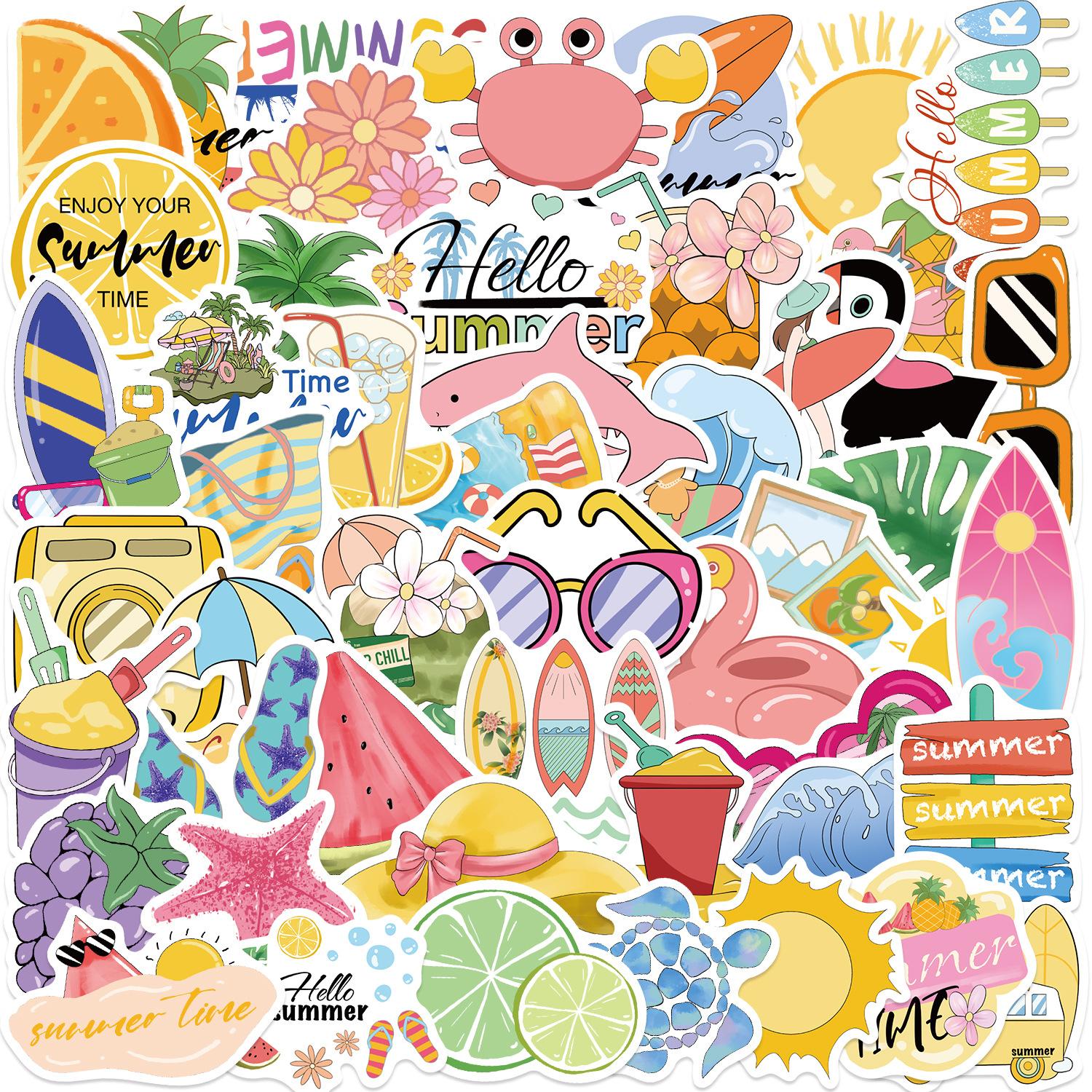 50 Cartoon Summer Chill Vibes Graffiti Stickers, Suitable for Laptops, Bumpers, Skateboards, Water Bottles, Computers, Phone Cases, School Decorations, Etc. Decorative Stickers Are Scratch Resistant and Suitable for Various Scenarios