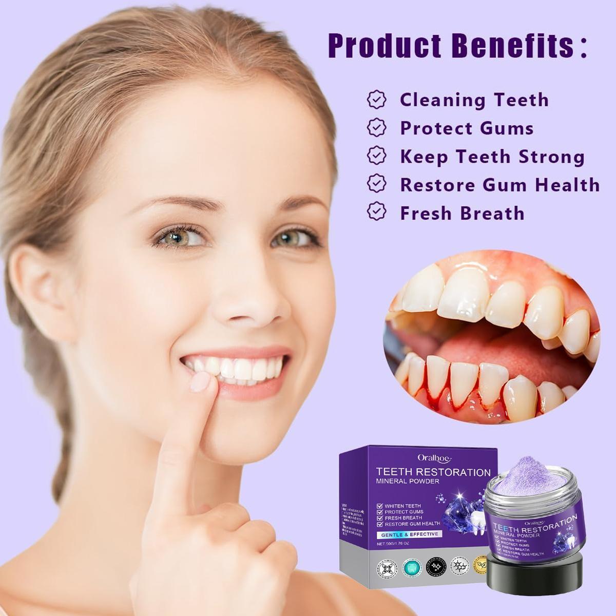 Purple Teeth Restoration Mineral Powder | Peroxide-Free Mineral Tooth Powder for Strengthening Teeth & Gums, Daily Use 50g