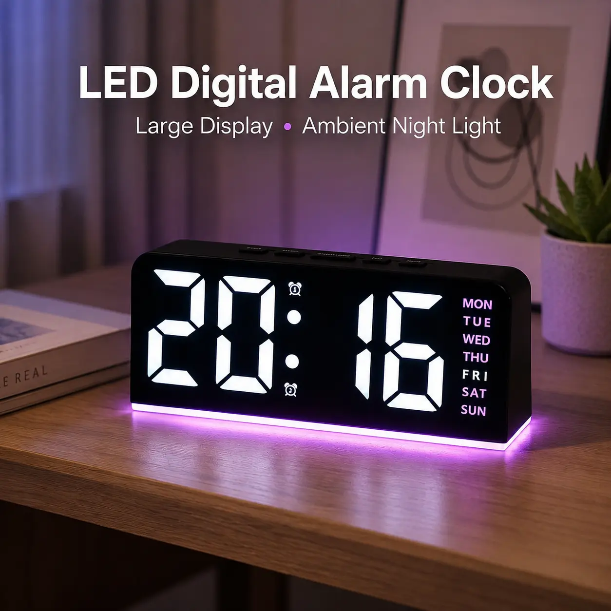Modern LED Digital Clock - USB/3 AAA Battery Powered, Date & Temp Display, Dual Alarms, Multifunctional Desk Decor with LED Lighting, Everyday Use for Living Room Home Decor