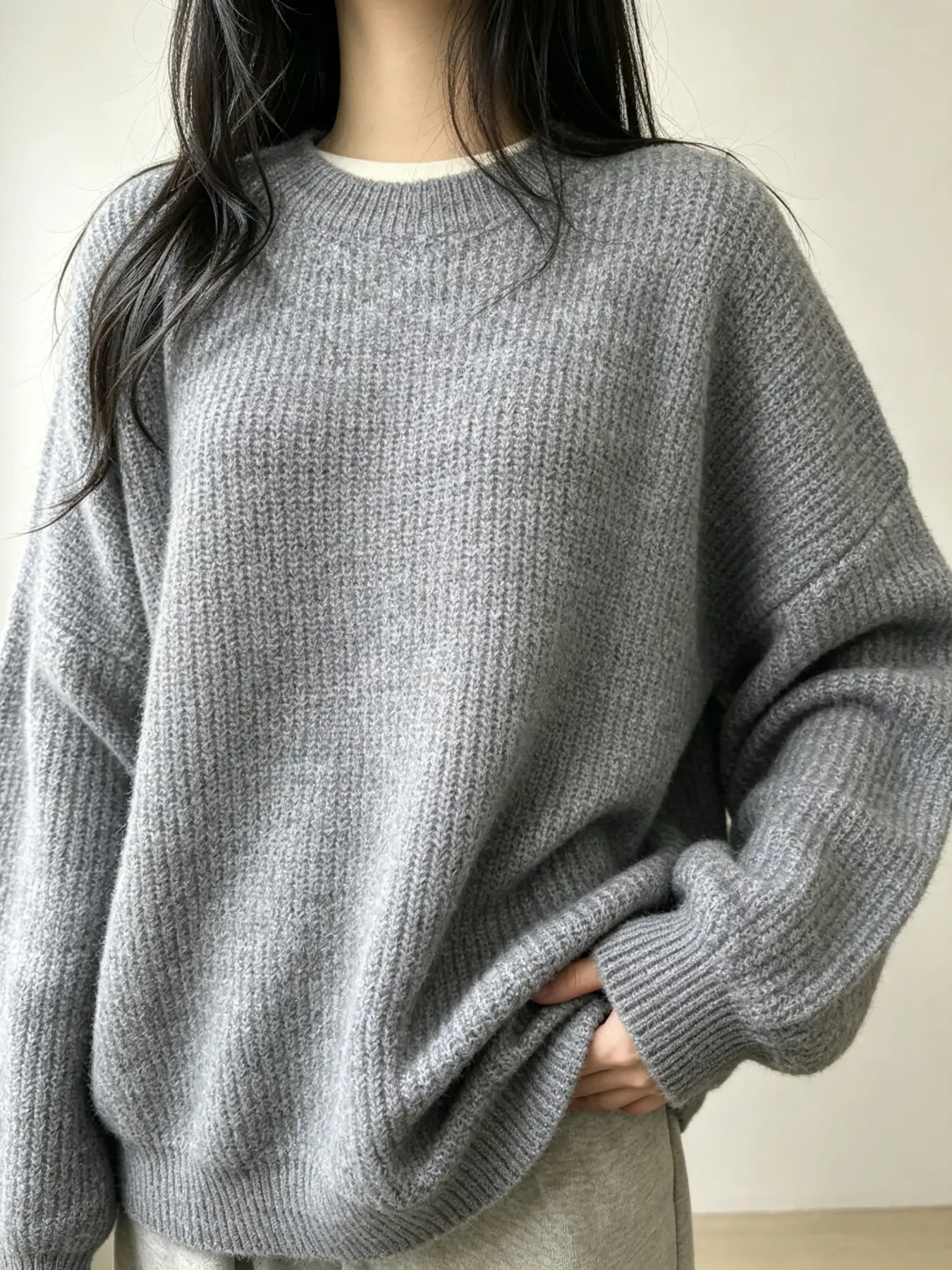 Women's Heavyweight Ribbed Knit Sweater, Ash Plus Size Round Neck Pullover, Soft Loose Fit Warm Fall Winter Top, Casual All-Season Wear