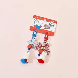 Kawaii Miffy Rabbit Keychain Cute Cartoon Red Fruit Bag Hanger Set of Two - Creative Pendant for Trendy Lock Bag