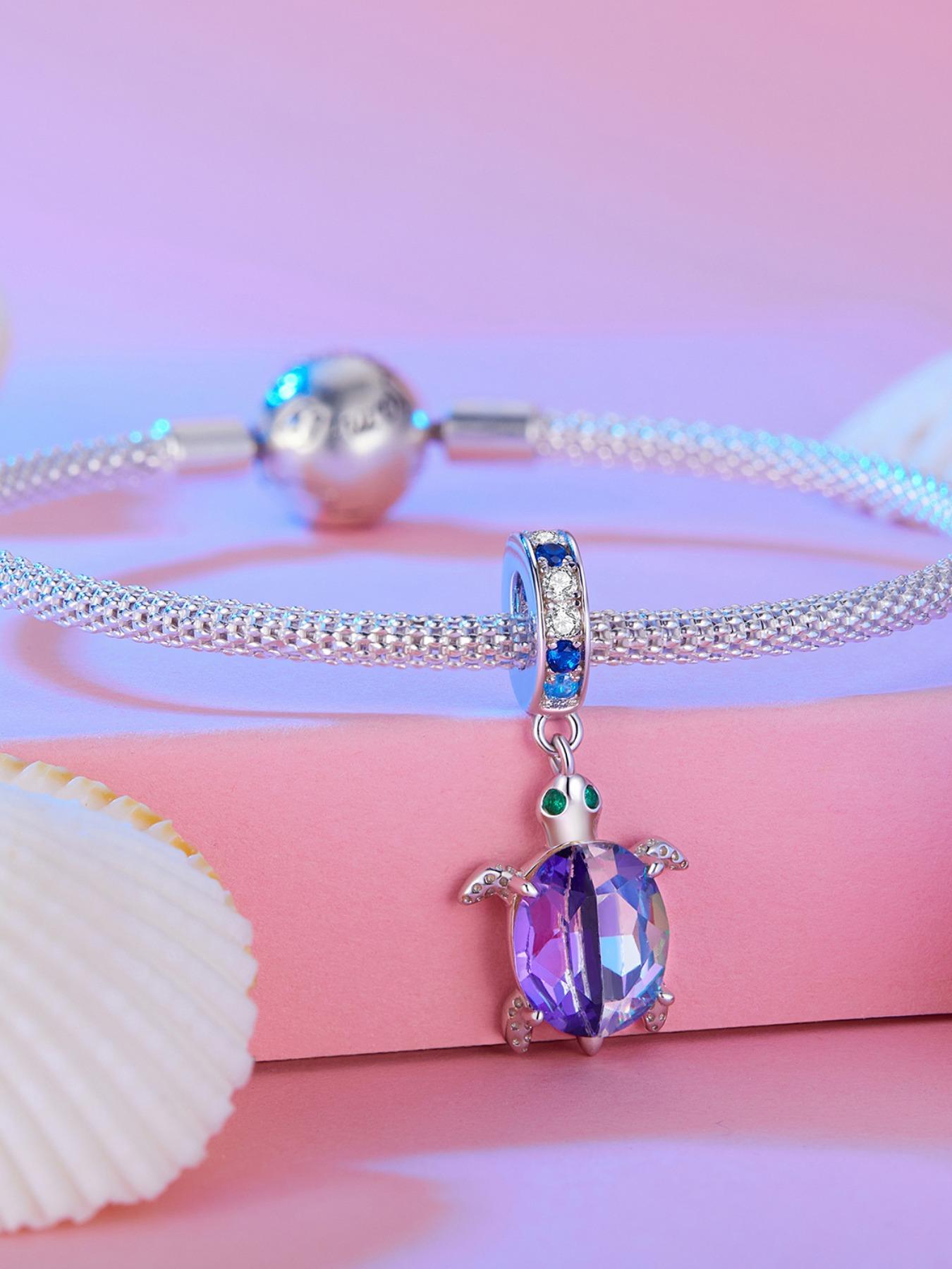 925 Sterling Silver Cute Turtle Design Pendant, Artificial Zircon Decor Pendant for Women & Girls, Fashion DIY Jewelry Accessories for Bracelet & Necklace, Charm Necklace