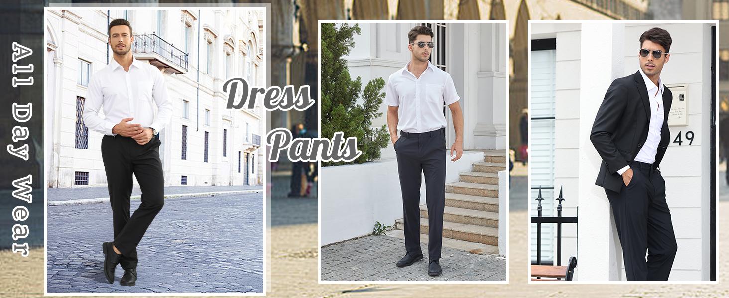 Alimens&Gentle Men's Stretch Dress Pants No Iron Golf Pants Expandable Waist Flat Front Business Casual Formal Pants Alimens&Gentle Men's Stretch Dress Pants No Iron Golf Pants Expandable Waist Flat Front Business Casual Formal Pants