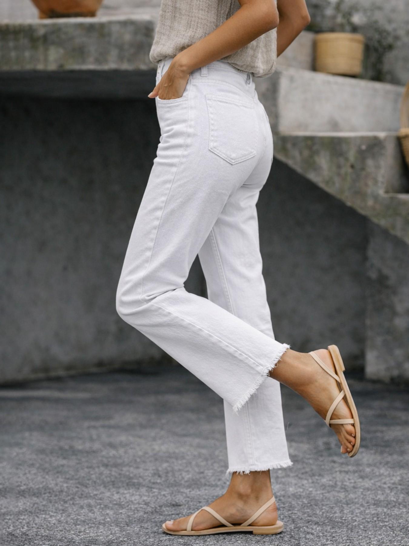 Women's Spring & Fall Slim-Fitting Basic Denim Jeans, Casual Button Fly Pockets Design, Long Regular Fit, Versatile Commuter Pants