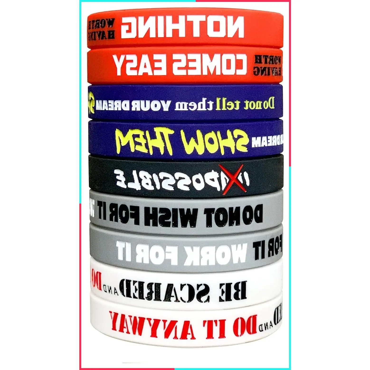 12 Pack Motivational Silicone Wristbands for Men, Women & Teens, Sport Team, Student Rewards Rubber Bracelets with Inspirational Quotes, Unisex Design, Gifts for Boys