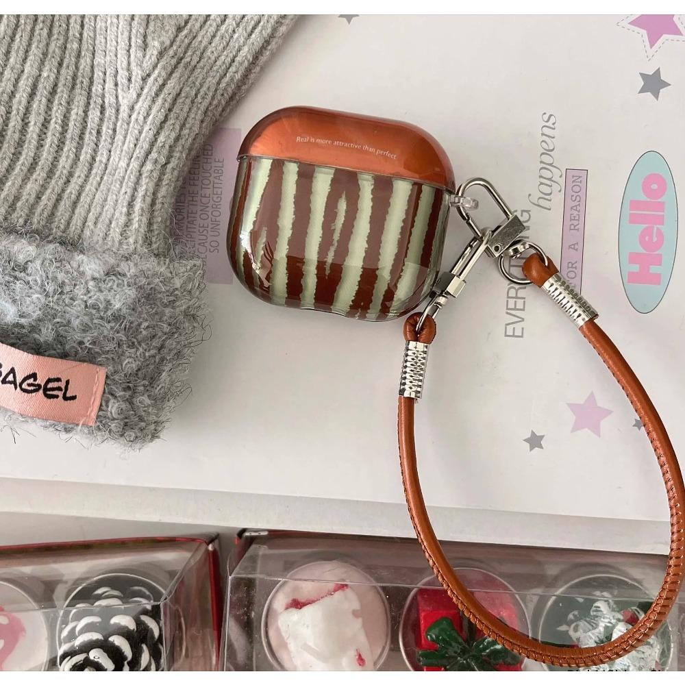 Retro Brown IMD AirPods Case with Lanyard – Shockproof Protective Cover Supports Wireless Charging for AirPods 1/2/3/Pro/Pro 2