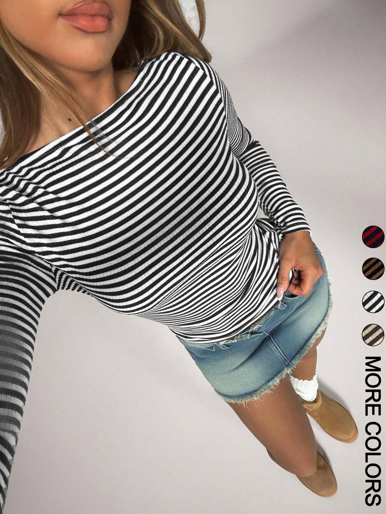 Women's Casual Striped Slim-Fitting Long Sleeve T-Shirt, Stylish Daily Wear Top, Perfect for All Occasions