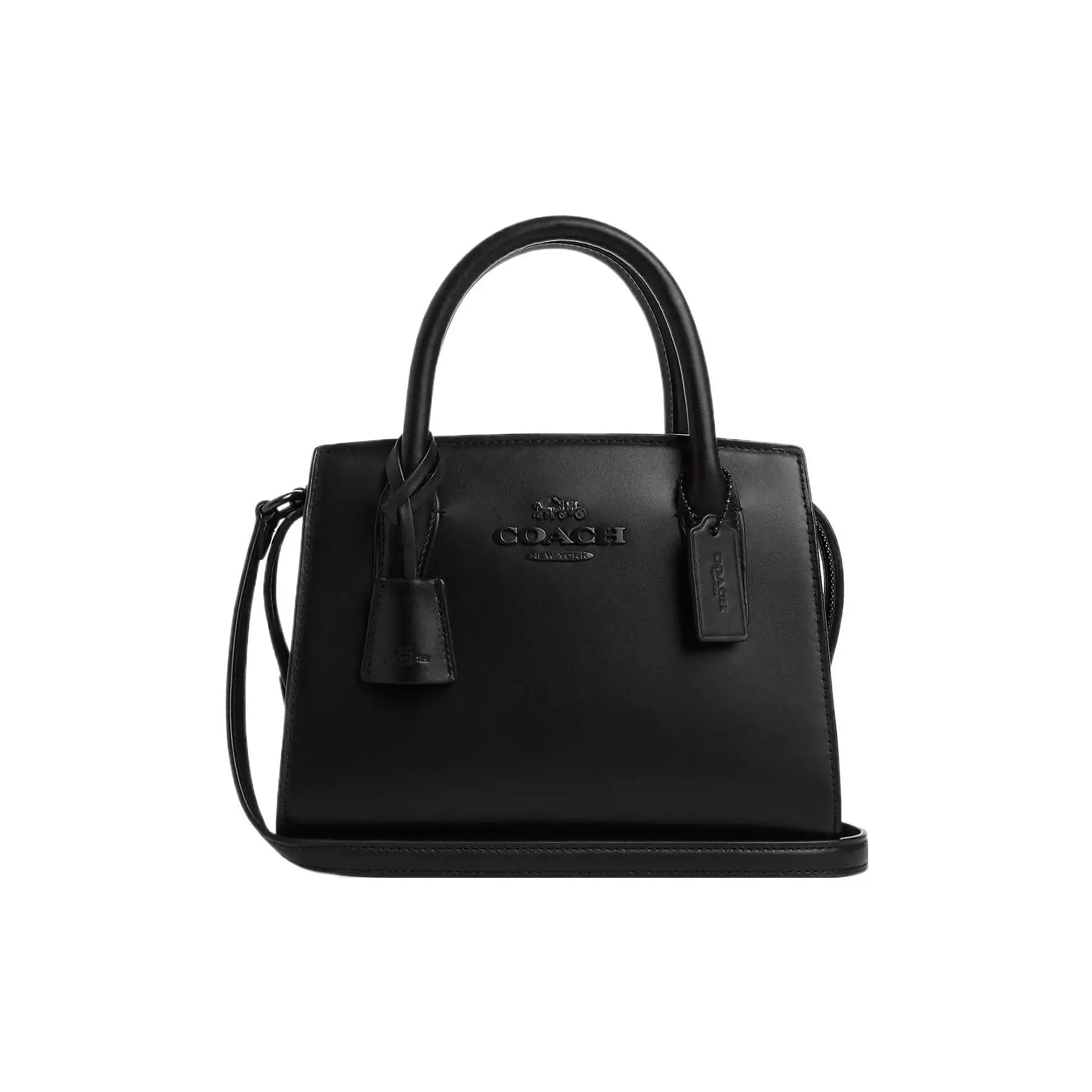 Coach Andrea Carryall 22 Small Leather Crossbody Handbag for Women, Embossed Logo, Zip Closure, Black