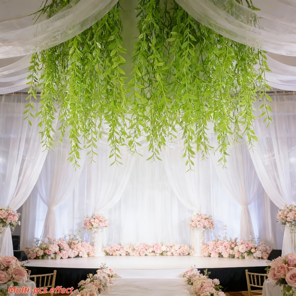 20/40/00Pcs Artificial Green Willow Branches - Maintenance-Free Spring And Summer Decorative Drapes, All-Weather Hanging Ivy, Suitable for Wedding Arch Decorations, Hotel And Ceiling Decor, Climbing Frame Decorations, And Ceiling Embellishments