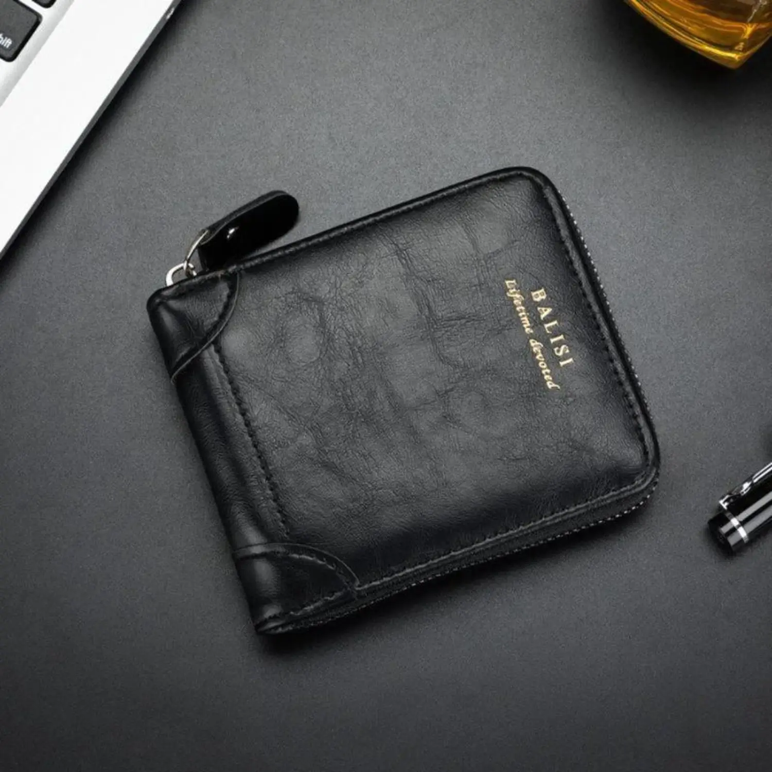 Men's PU Leather Short Wallet, rising everyday carry accessory, 2025 new retro enclosed design, zipper card holder with separate coin compartment, multi compartment storage, for cash and card organization, do not wash