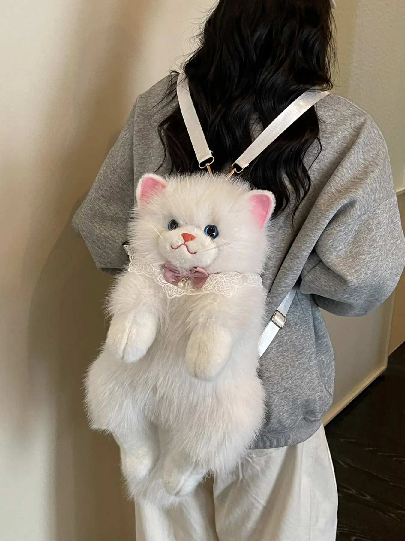 Gift for Women Gift for Men Holiday Gift Christmas Gift Thanksgiving Gift Gift Idea Perfect Gift Cute Cat Plush Backpack, Soft Artificial Fur, Adjustable Straps, Perfect for Daily Use, Gifts, Lolita Style, Festive Gift Ideas