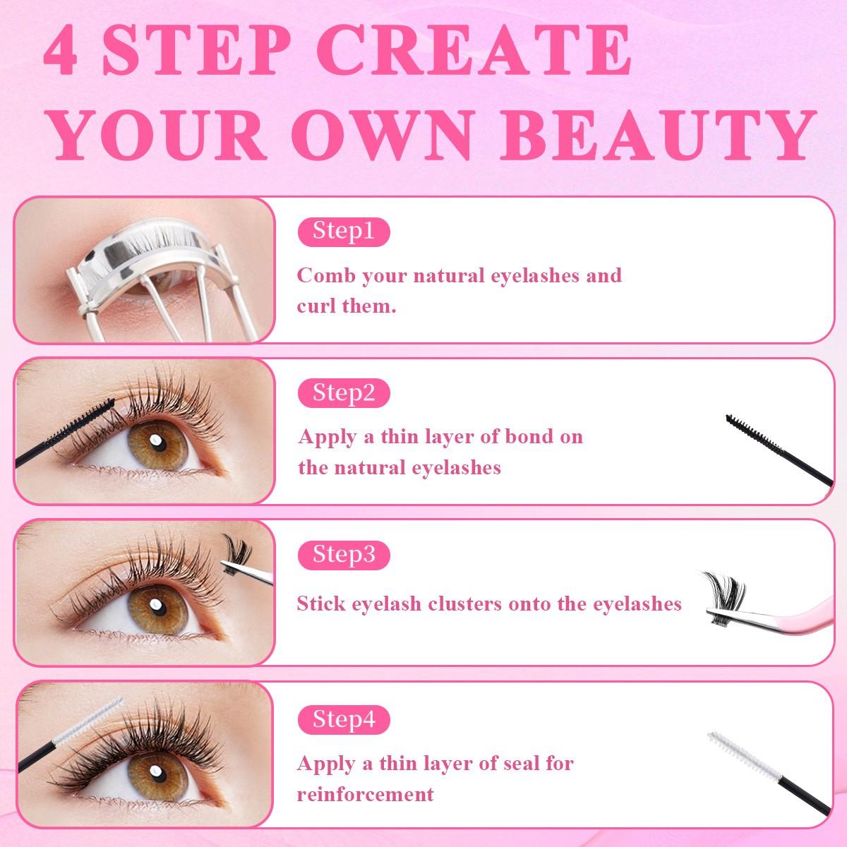 Mixed Styles Lash Clusters Kit,Diy Cluster Lash,1 Set Mixed Length Individval Eyelash Extensions Kit,Self Grafting False Eyelashes,D Curl Eyelashes,Prefessional Eye Makeup Accessories for Women