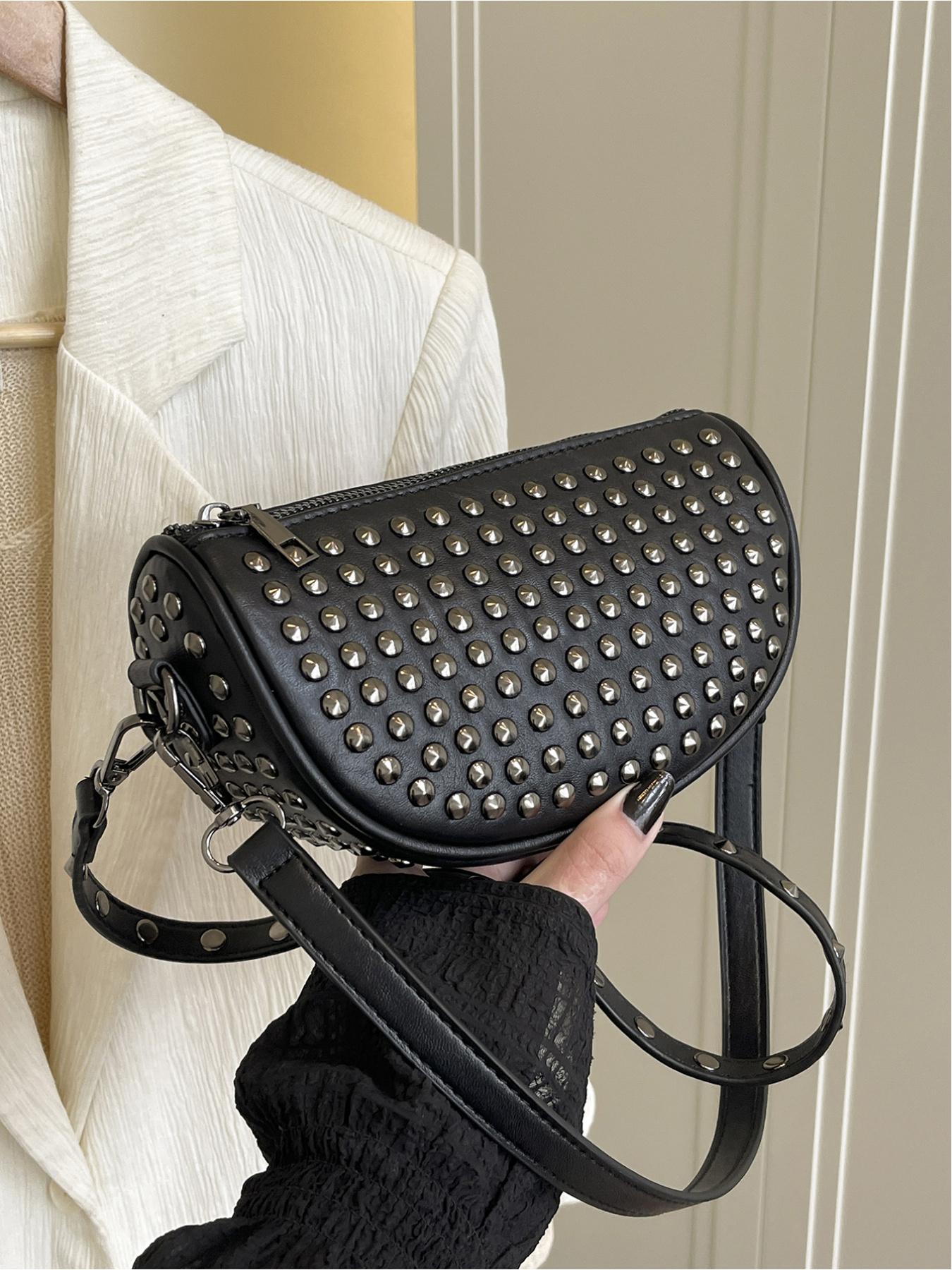 Versatile Heavy-Duty Stud Design Shoulder Dumpling Bag, Spicy Girl Style Crossbody Commuter Bag, Stylish and Functional Handbag, Fashionable Shoulder Bag, Domed Crossbody