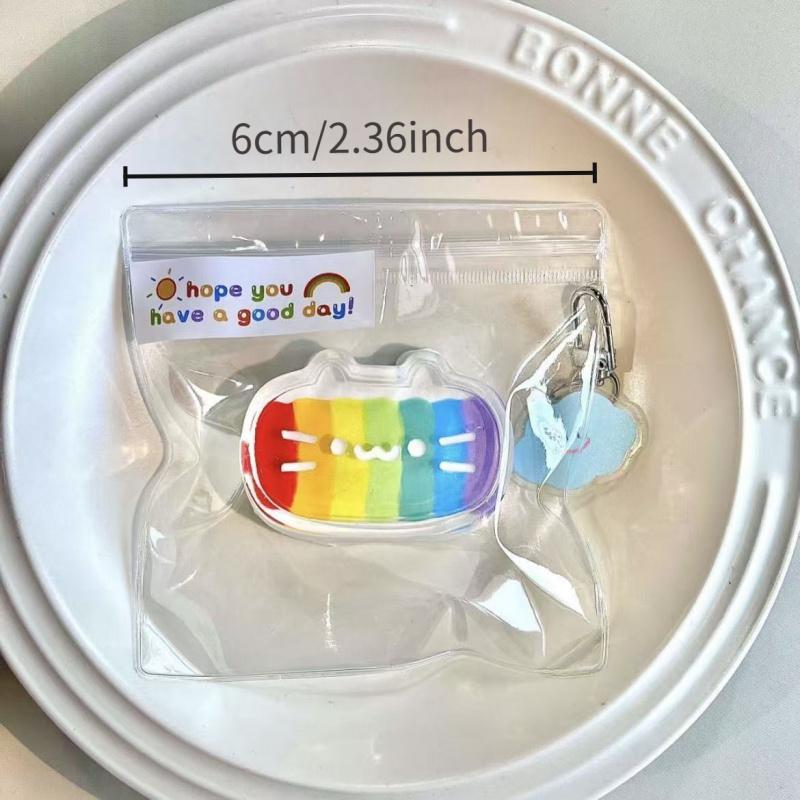 Rainbow Cat Cheese Squishy, Cute Slow Rebound Fidget Toy for Students, Super Muddy Stress Relief Squeeze Toy