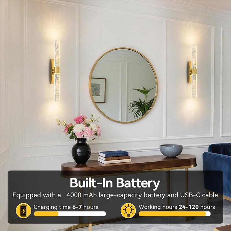 2Pcs LED Wall Lamps, Modern Crystal Decorative Wall Lights, USB-Rechargeable, Remote-Controlled Dimming, For Living Room Feature Walls, Hotel Corridors and Hallways, Luxury Home Interior Wall Lighting