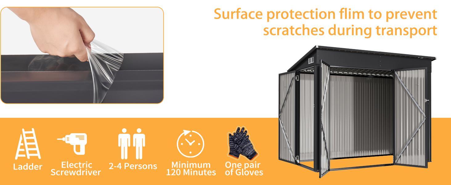 Aoxun 8'x4' Triple Door Shed Outdoor Storage Shed with Three Lockable Door for Easily Accessing Metal Storage Cabinet with Slopping Roof for Tools Bicycles Storage for Garden, Backyards (Black)-10